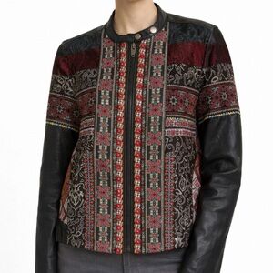 Chelsea & Violet Embroidered Jacquard Faux Leather Jacket Womens L Multicolor